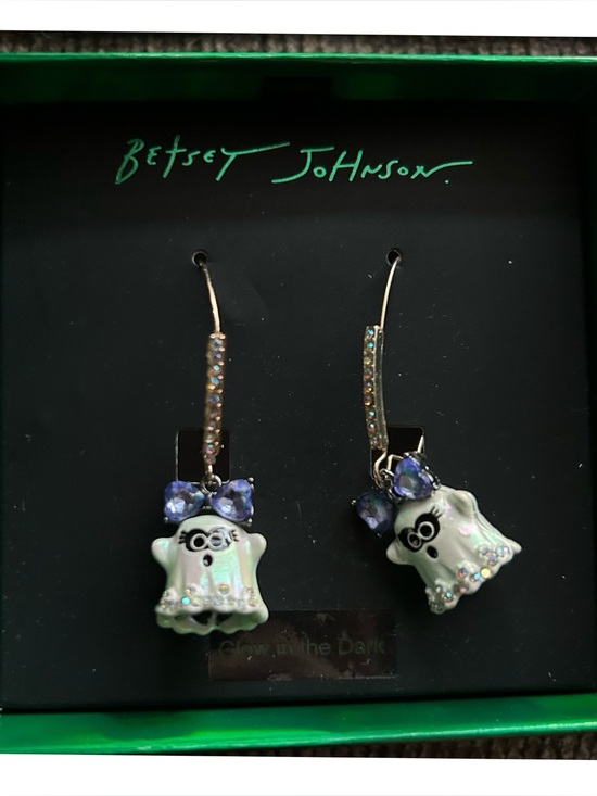 Betsey Johnson Jewelry - Betsey Johnson Iridescent White Ghost Earrings with Purple Bows